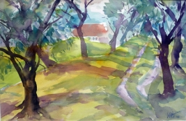 Olivenbäume, Aquarell